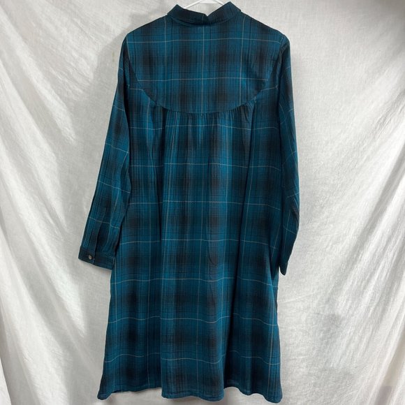 J Jill Long Sleeve Plaid A-Line Shirt Dress Women M Midi Pocket Grunge Indie - Picture 6 of 13